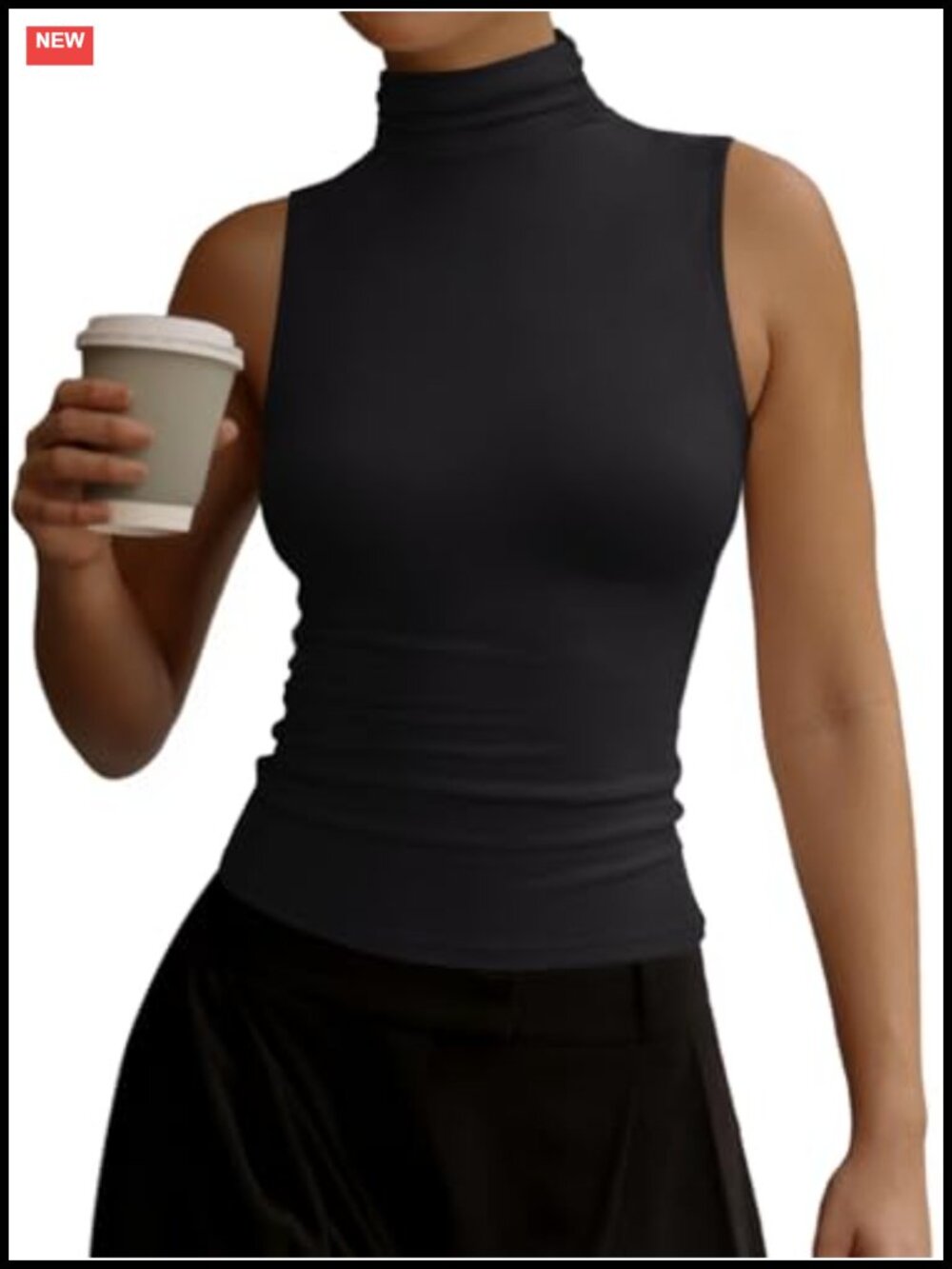 Sleeveless Turtleneck Tank Top Ruched High Neck Modal Wool Blend